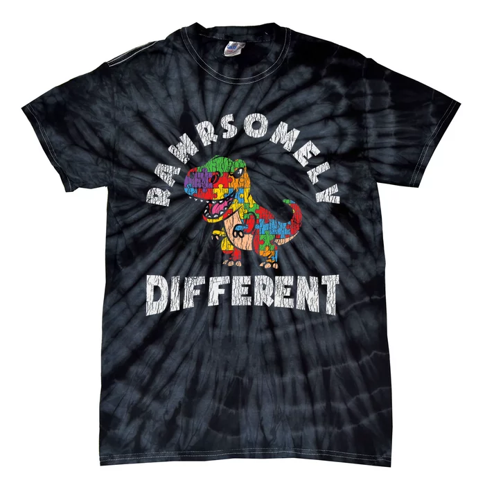 Rawrsomely Different Dinosaur Autistic Autism Awareness Tie-Dye T-Shirt