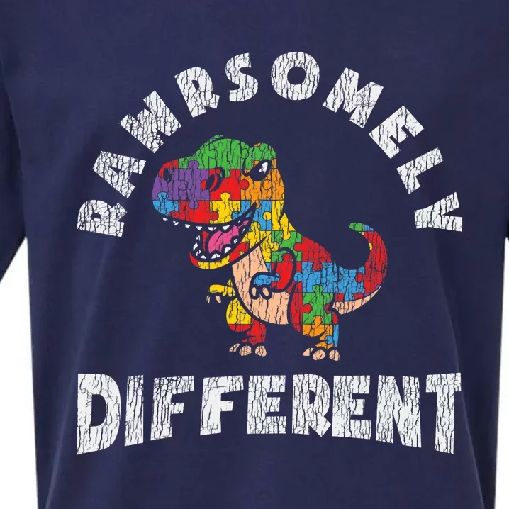 Rawrsomely Different Dinosaur Autistic Autism Awareness Sueded Cloud Jersey T-Shirt