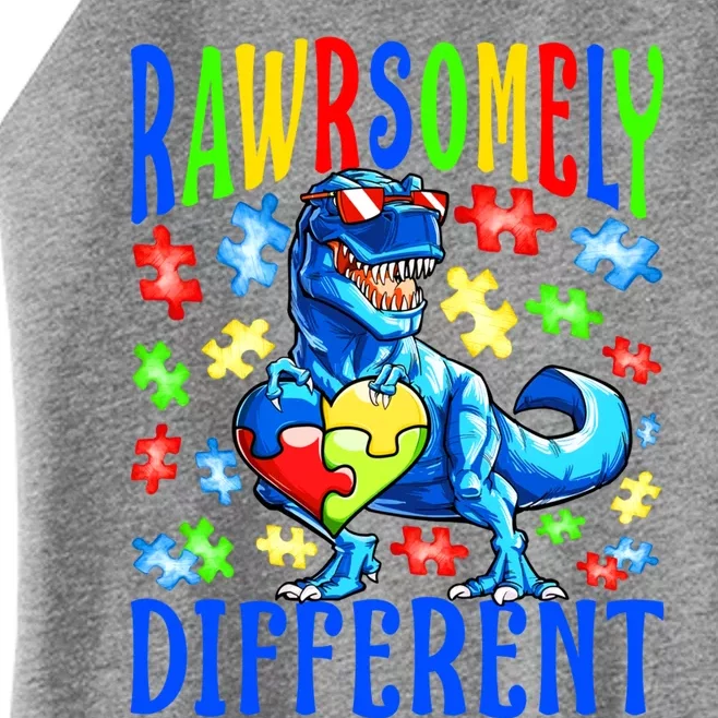 Rawrsomely Different Dinosaur Autism Awareness Puzzle Gift Women’s Perfect Tri Rocker Tank