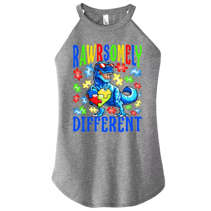 Rawrsomely Different Dinosaur Autism Awareness Puzzle Gift Women’s Perfect Tri Rocker Tank