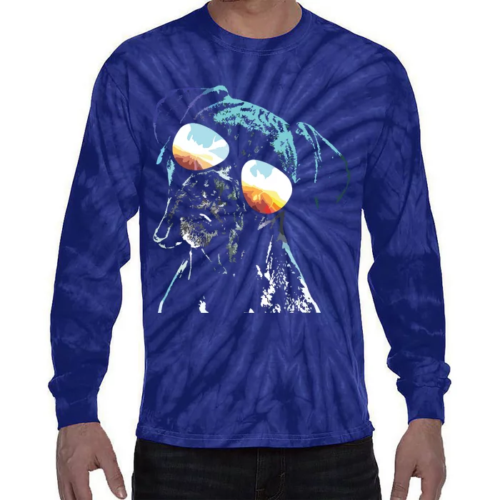 Retro Disco Dog Boxer Dog Tie-Dye Long Sleeve Shirt