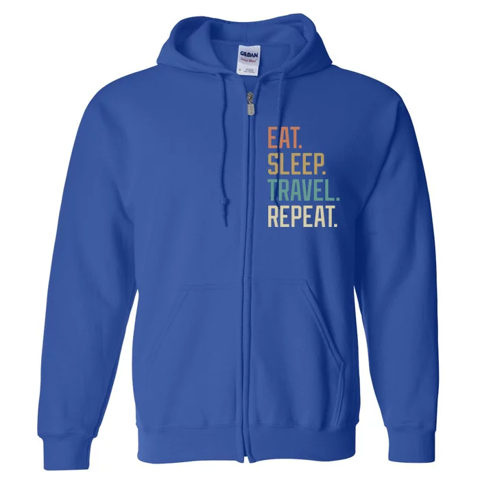 Retro Design Eat Sleep Travel Repeat Vintage Gift Full Zip Hoodie