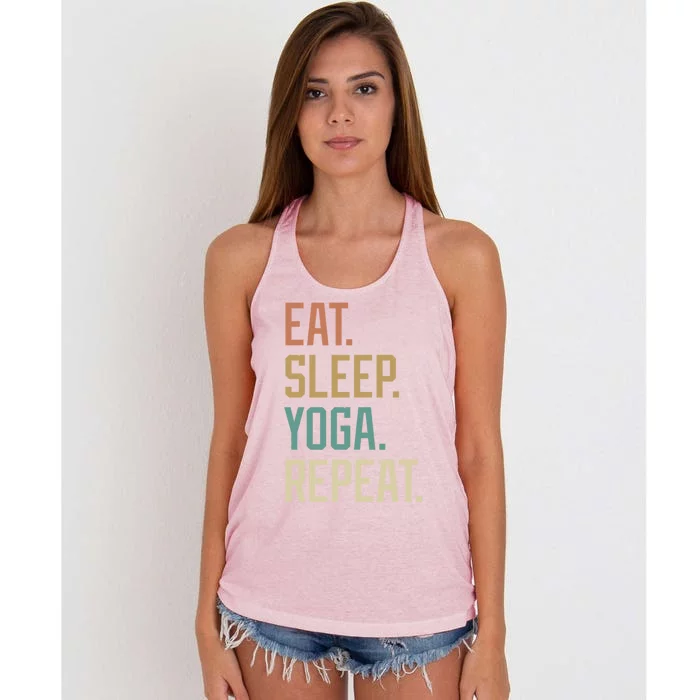 Retro Design Eat Sleep Yoga Repeat Vintage Gift Women's Knotted Racerback Tank