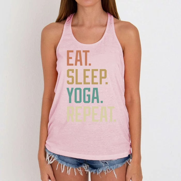 Retro Design Eat Sleep Yoga Repeat Vintage Gift Women's Knotted Racerback Tank