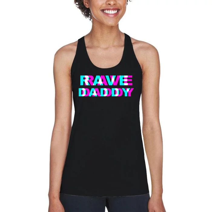 Rave Daddy EDM Music Festival Father Optical Illusion Trippy Women's Racerback Tank