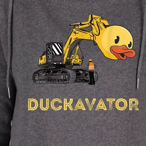 Rubber Duck Excavator Construction Site Backhoe Driver Womens Funnel Neck Pullover Hood