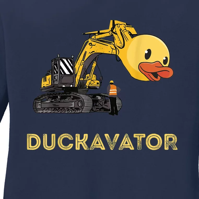 Rubber Duck Excavator Construction Site Backhoe Driver Ladies Long Sleeve Shirt