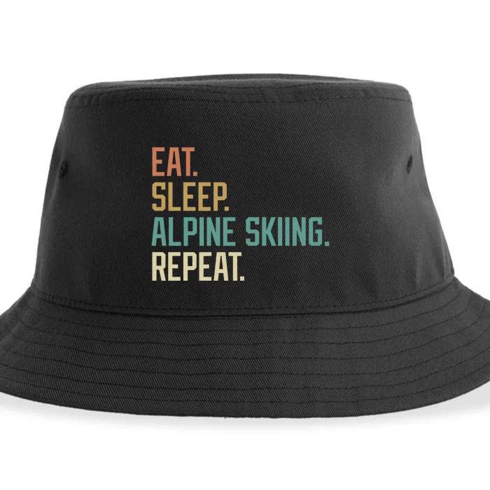 Retro Design Eat Sleep Alpine Skiing Repeat Vintage Sustainable Bucket Hat