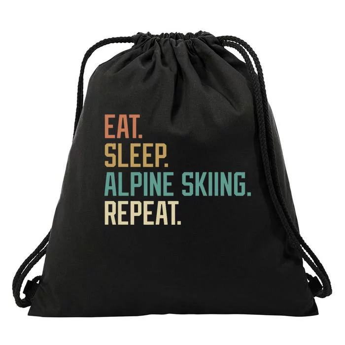 Retro Design Eat Sleep Alpine Skiing Repeat Vintage Drawstring Bag