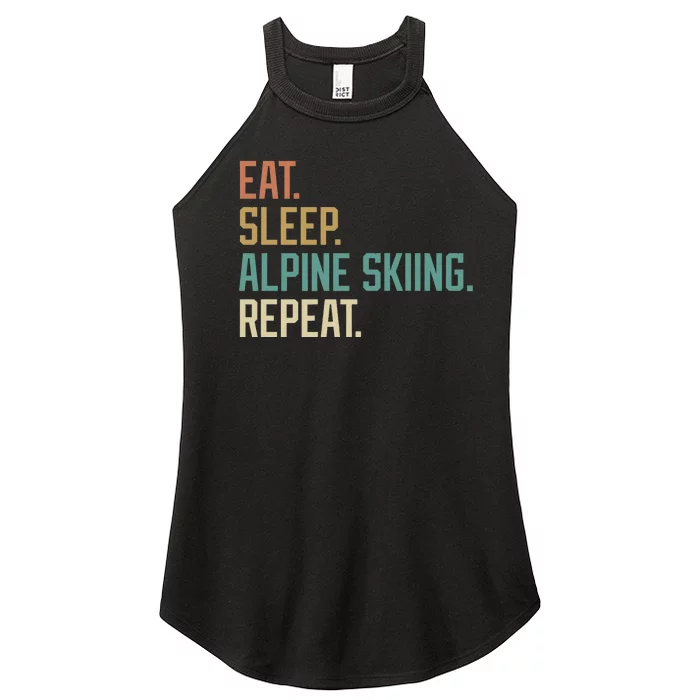 Retro Design Eat Sleep Alpine Skiing Repeat Vintage Women’s Perfect Tri Rocker Tank