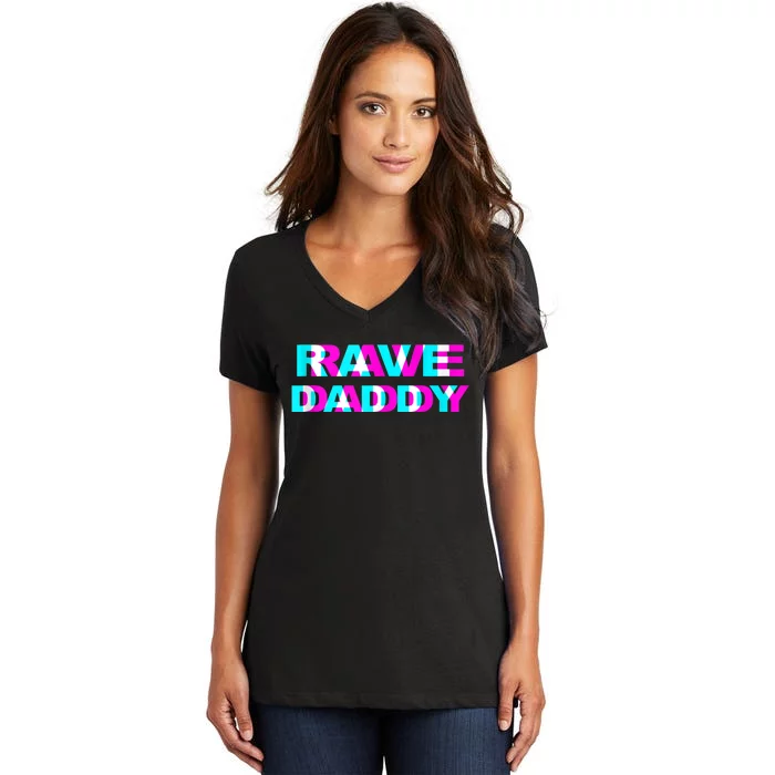 Rave Daddy EDM Music Festival Father Optical Illusion Trippy Women's V-Neck T-Shirt