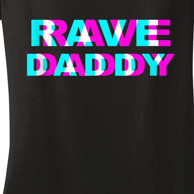 Rave Daddy EDM Music Festival Father Optical Illusion Trippy Women's V-Neck T-Shirt