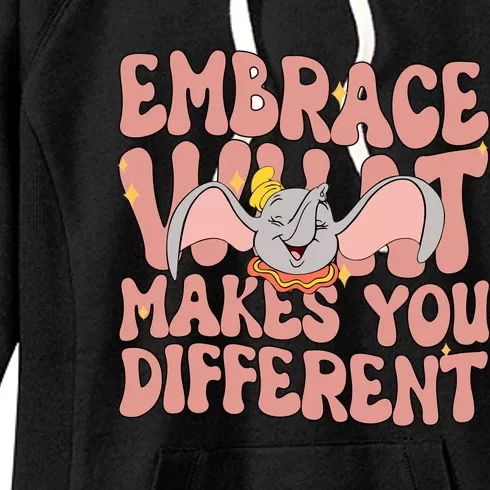 Retro Dumbo Embrace What Makes You Different Flying Elephant Women's Fleece Hoodie