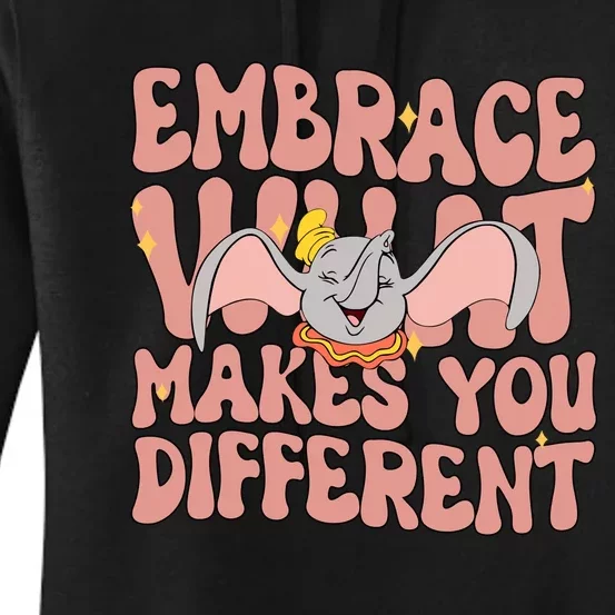 Retro Dumbo Embrace What Makes You Different Flying Elephant Women's Pullover Hoodie