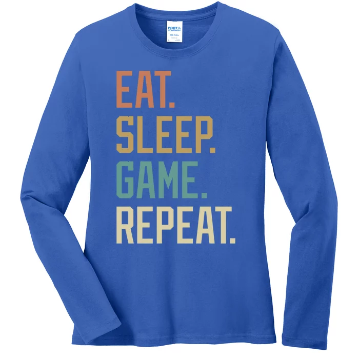 Retro Design Eat Sleep Game Repeat Vintage Gift Ladies Long Sleeve Shirt