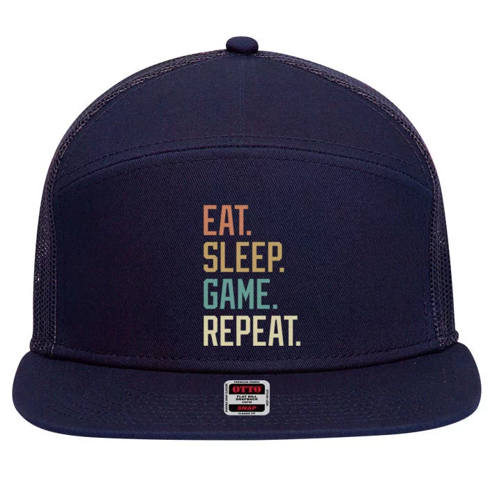 Retro Design Eat Sleep Game Repeat Vintage Gift 7 Panel Mesh Trucker Snapback Hat