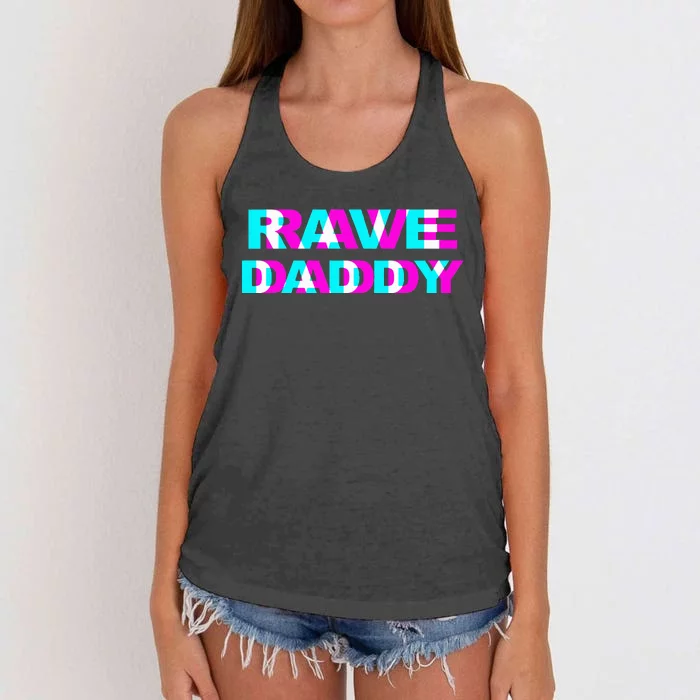 Rave Daddy EDM Music Festival Father Optical Illusion Trippy Women's Knotted Racerback Tank