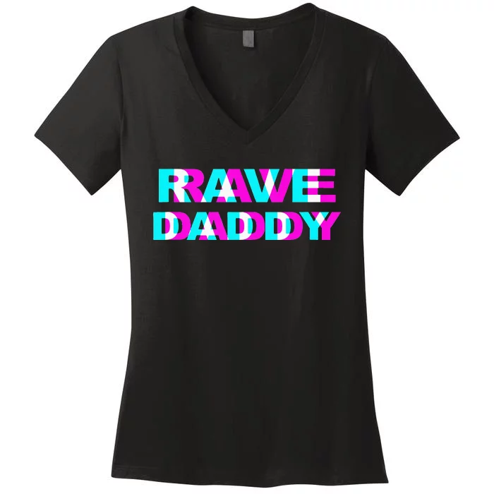 Rave Daddy EDM Music Festival Father Optical Illusion Trippy Women's V-Neck T-Shirt