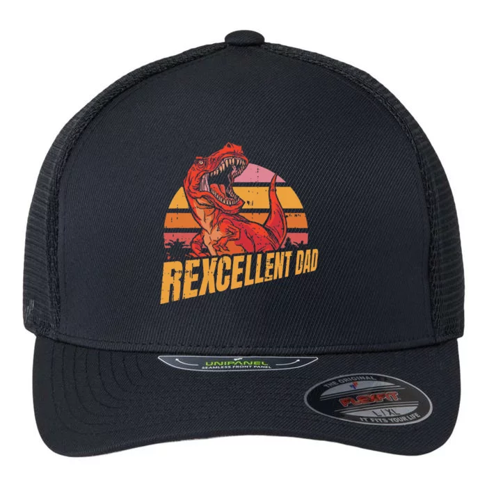 Rexcellent Dad Fathers Day Retro Dinosaur Trex Papa Grandpa Flexfit Unipanel Trucker Cap