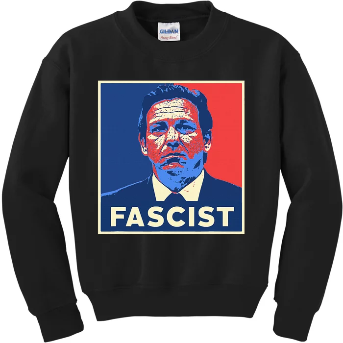 Ron Desantis Fascist Portrait Bad Florida Governor Kids Sweatshirt