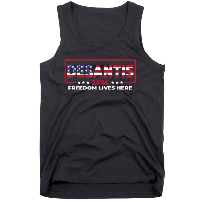 Ron DeSantis Freedom Lives Here Florida 2024 US Flag Tank Top