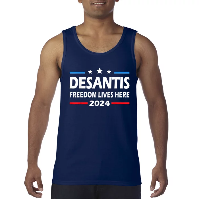 Ron DeSantis Freedom Lives Here Florida 2024 US Flag Tank Top