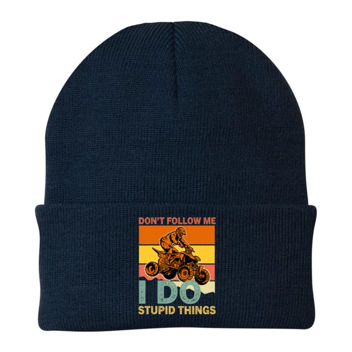 Retro Don't Follow Me I Do Stupid Things ATV Quad Biker Knit Cap Winter Beanie