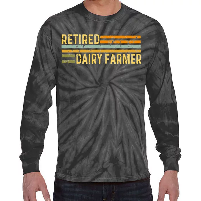 Retired Dairy Farmer Distressed Retirement Retire Cow Cattle Tie-Dye Long Sleeve Shirt