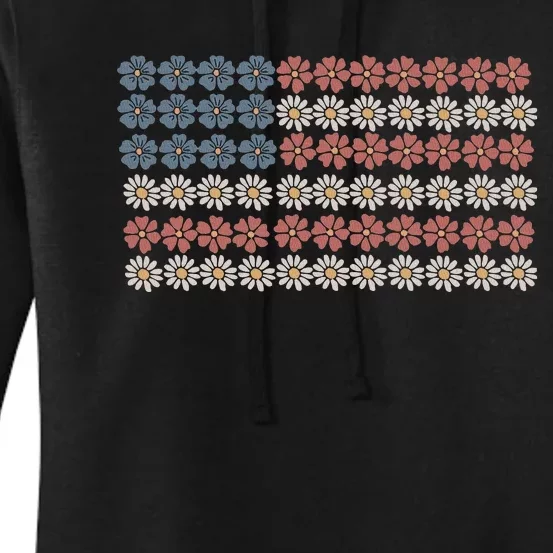 Retro Daisy Flower American Flag Women 4th Of July Patriotic Women's Pullover Hoodie