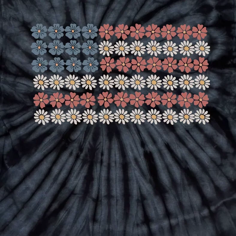 Retro Daisy Flower American Flag Women 4th Of July Patriotic Tie-Dye T-Shirt