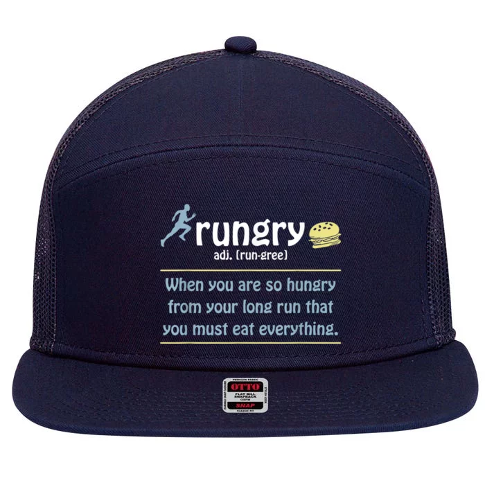 Rungry Definition Funny Runner Marathon Quote Love Running 7 Panel Mesh Trucker Snapback Hat