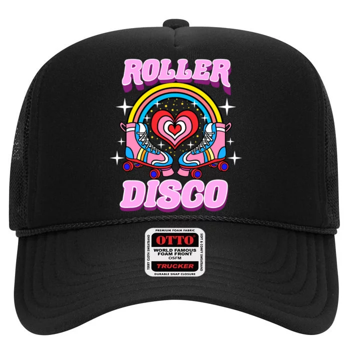 Roller Disco For 70s Party High Crown Mesh Trucker Hat