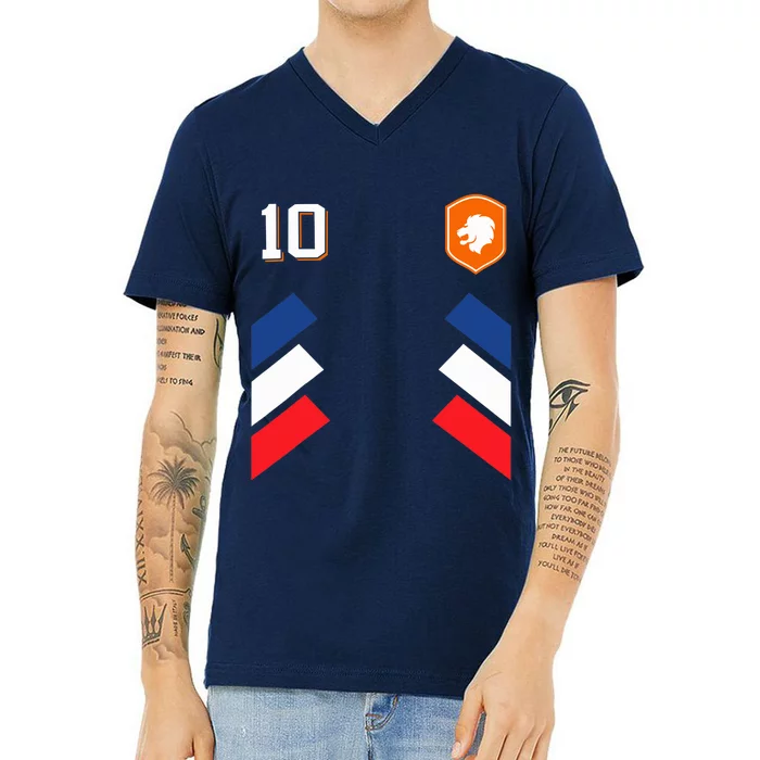 Retro10 Dutch Football Netherlands Soccer Netherlands Flag V-Neck T-Shirt