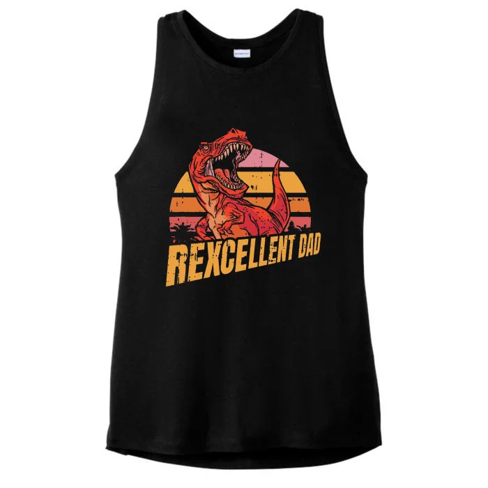 Rexcellent Dad Fathers Day Retro Dinosaur Trex Papa Grandpa Ladies Tri-Blend Wicking Tank