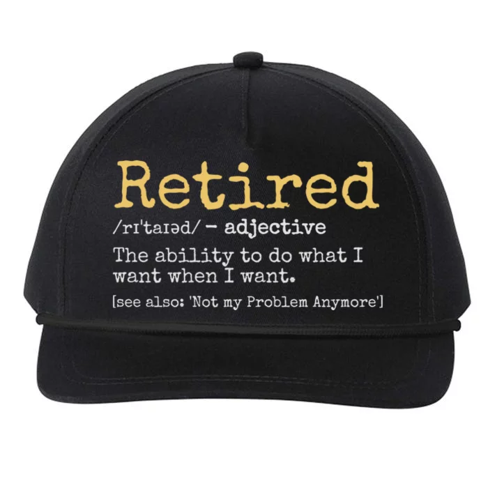 Retired Definition Funny Retirement Gag Snapback Five-Panel Rope Hat