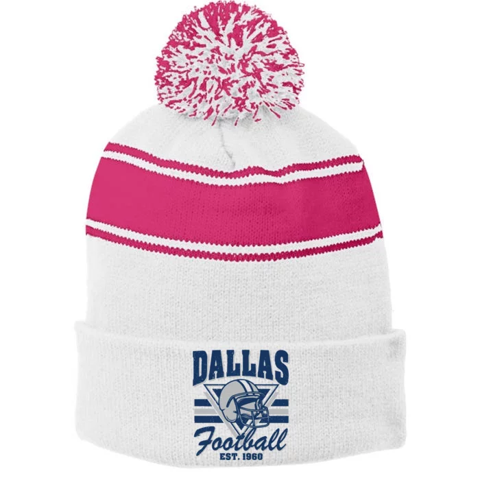 Retro Dallas Football Stripe Pom Pom Beanie