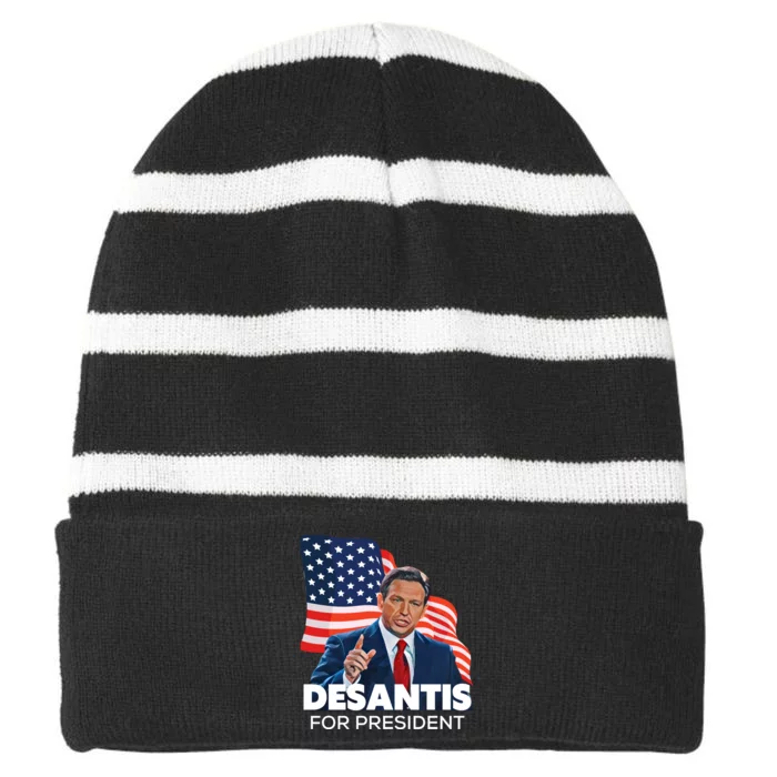 Ron DeSantis For President 2024 Election Proud Republican Striped Beanie with Solid Band