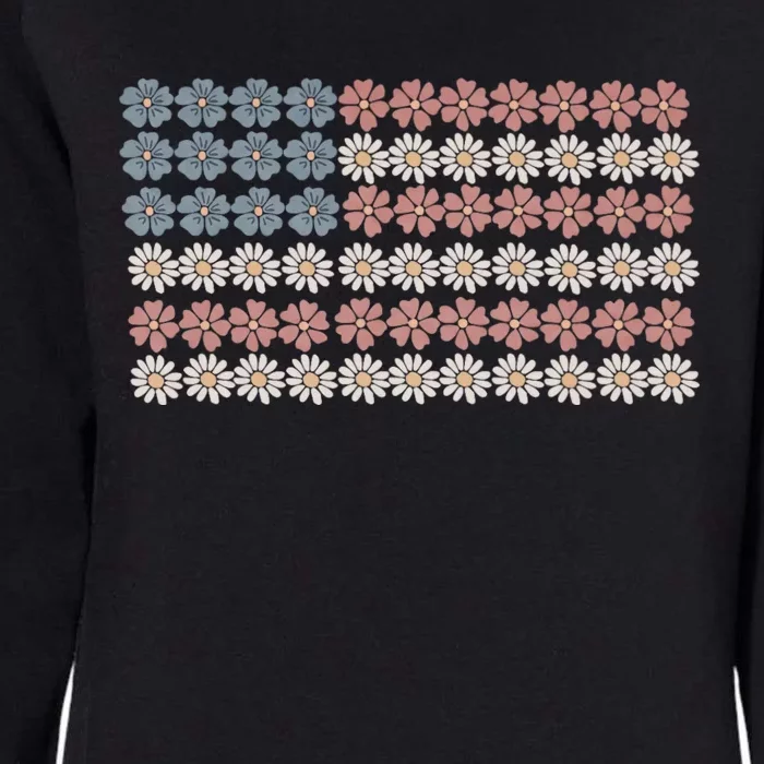 Retro Daisy Flower American Flag Women 4th Of July Patriotic Womens California Wash Sweatshirt