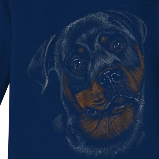 Rottweiler Dog Face Portrait Painting Dog Lover Rottweiler Meaningful Gift Baby Long Sleeve Bodysuit