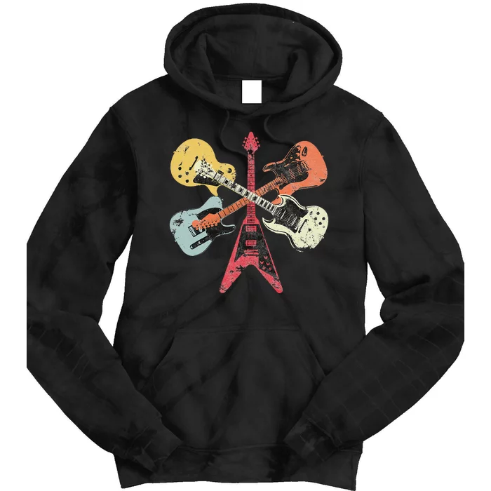 Retro Distressed Guitar Collection Rock Music Fan Tie Dye Hoodie