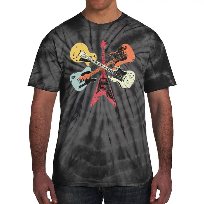 Retro Distressed Guitar Collection Rock Music Fan Tie-Dye T-Shirt