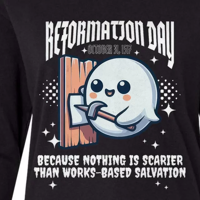 Reformation Day Ghost Halloween Spooky Season Baptist Womens Cotton Relaxed Long Sleeve T-Shirt