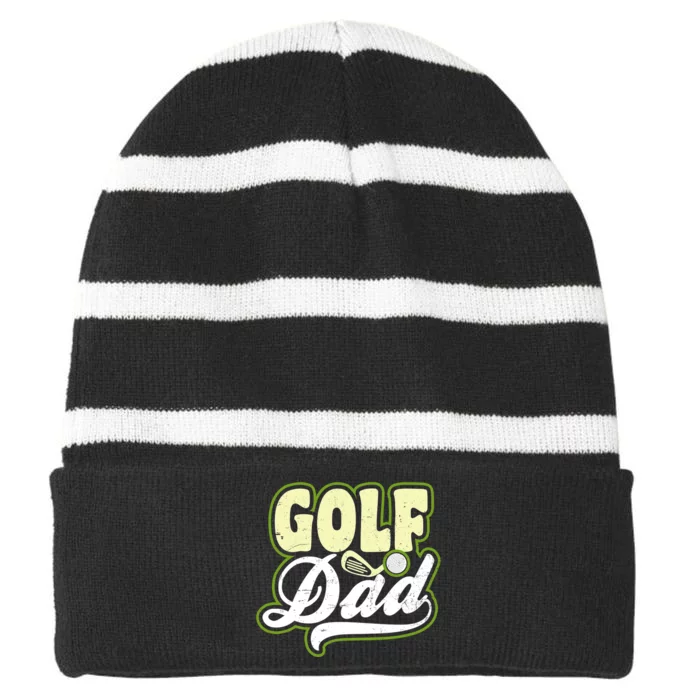 Retro Dad Golf Golf Player Gift For Dad Father's Day Striped Beanie with Solid Band