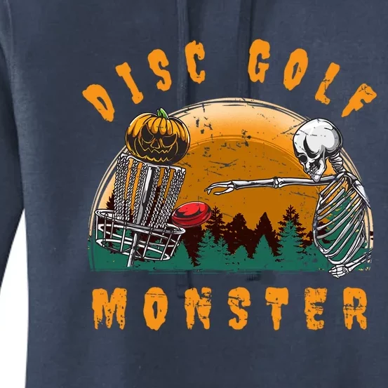 Retro Disc Golf Monster Halloween Skeleton Jack O Lantern Gift Women's Pullover Hoodie