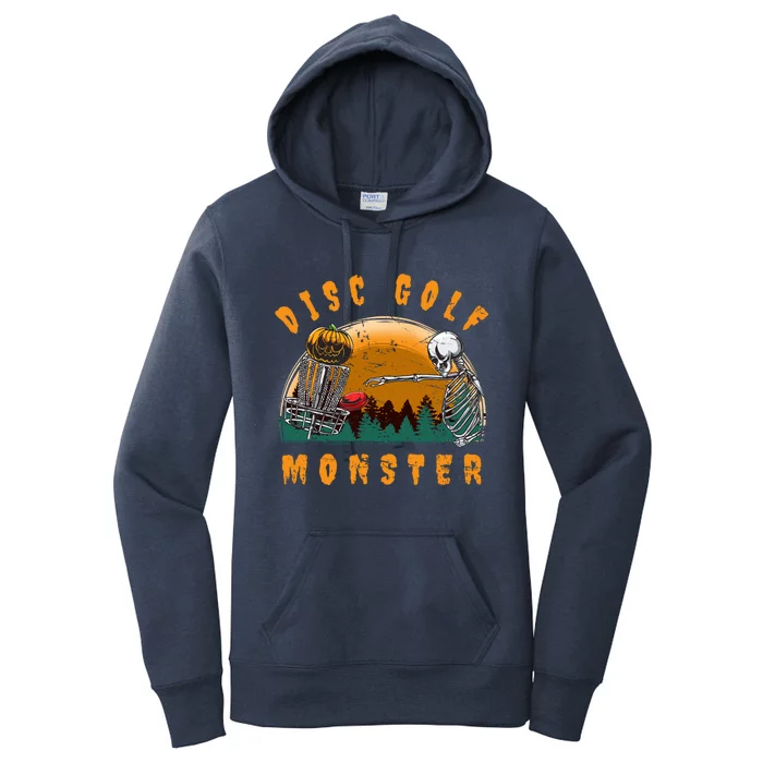 Retro Disc Golf Monster Halloween Skeleton Jack O Lantern Gift Women's Pullover Hoodie