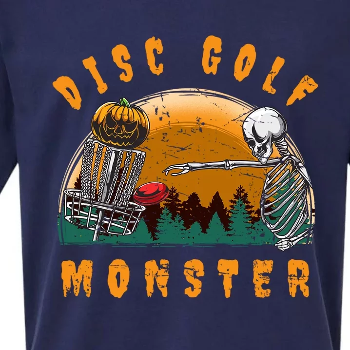 Retro Disc Golf Monster Halloween Skeleton Jack O Lantern Gift Sueded Cloud Jersey T-Shirt