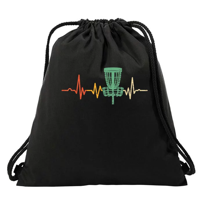 Retro DIsc Golf Shirt, Vintage Heartbeat Disc Golf Basket Drawstring Bag