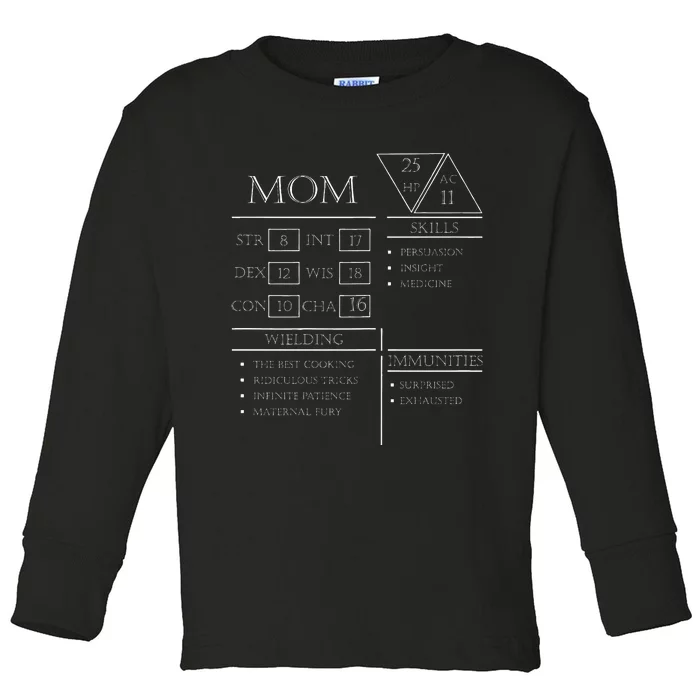 Roleplaying Dice Gamer Dragon Mom Stat Skills Wielding Toddler Long Sleeve Shirt