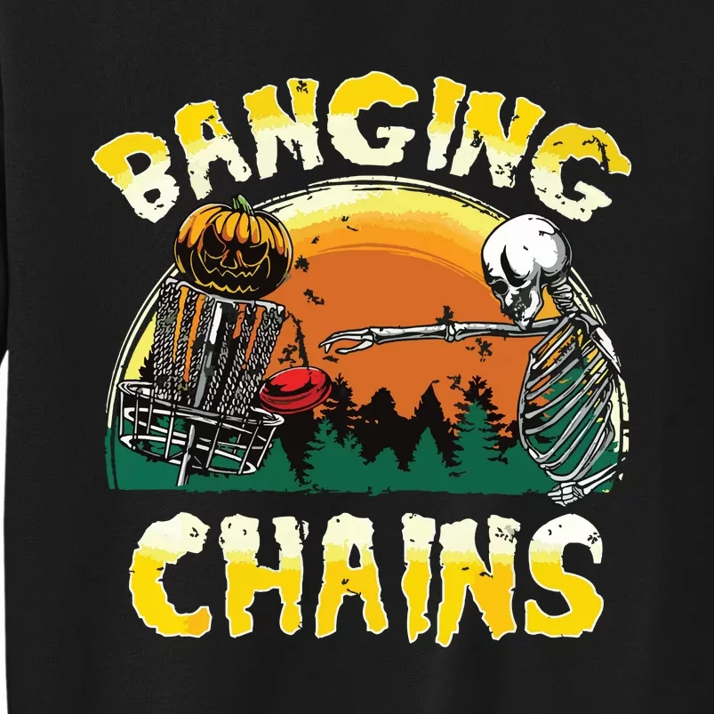 Retro Disc Golf Banging Chains Spooky Halloween Skeleton Sweatshirt