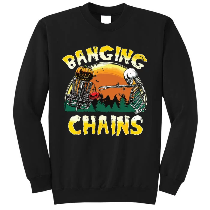 Retro Disc Golf Banging Chains Spooky Halloween Skeleton Sweatshirt